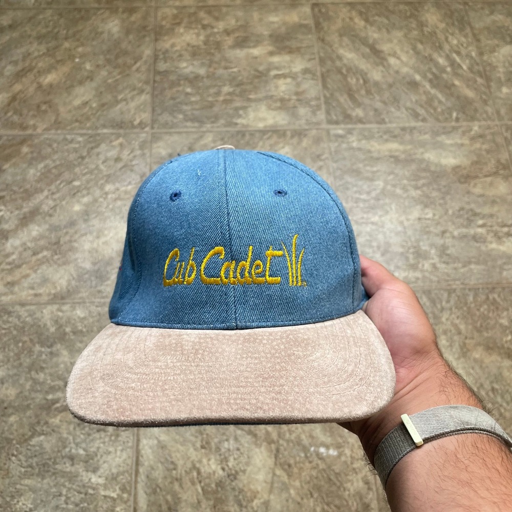 Vintage Cub Cadet Hat Denim Suede Brim San Sun Adjustable Strapback Cap Blue